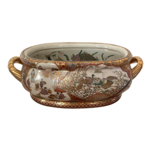 Mid 20th Century Hand Painted Famille Rose Porcelain Foot Bath Cache Pot Oval Basin