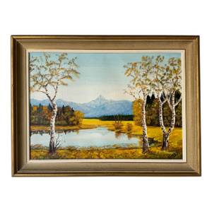 1970s Vintage Fall Landscape Oil on Canvas Painting, Signed