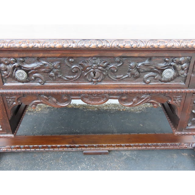 Late 1800s Victorian Large Heavy Hand Carved Cherub Partner Desk 6656 For Sale - Image 17 of 17