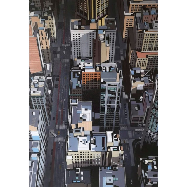 Building a Memory by Neil Douglas | Oil on canvas Aerial view of a cityscape with buildings. For Sale