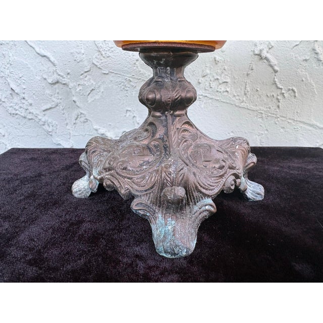 Antique Amber Glass Compote on Ornate Cast Metal Base, C. 1900–1920 For Sale In Orlando - Image 6 of 10