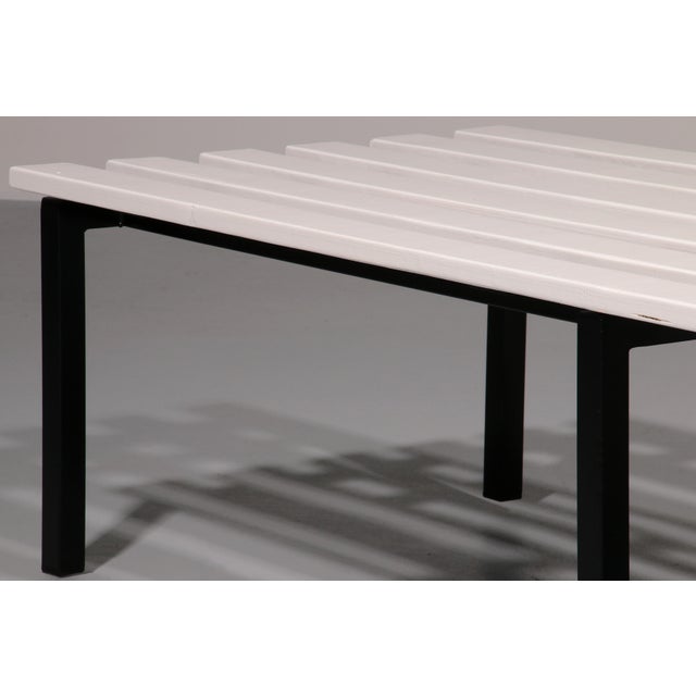 Vintage White Wooden Bench with Black Metal Frame, 1950s For Sale - Image 10 of 13
