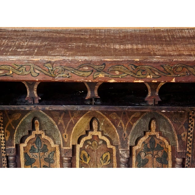 Vintage Moroccan Hand-Carved and Hand-Painted Wooden Wall Shelf For Sale - Image 11 of 12