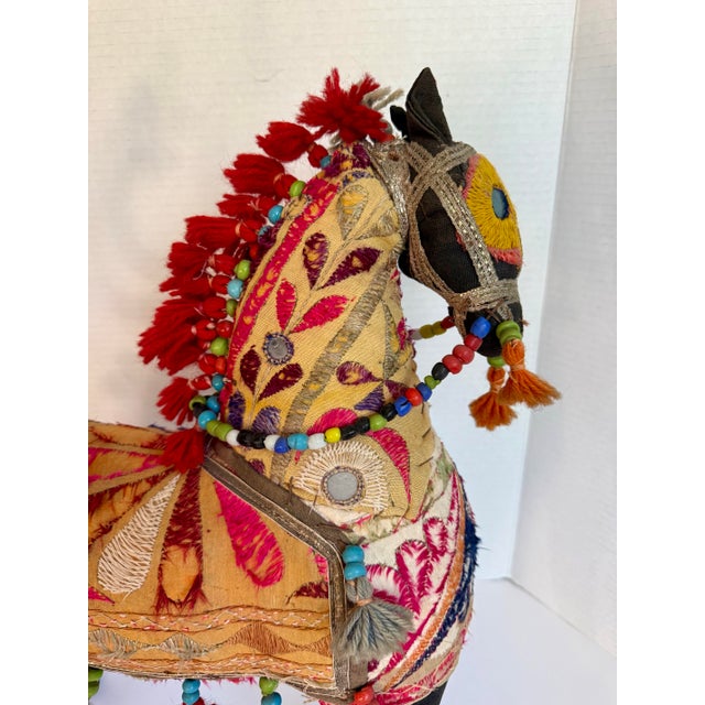 Indian Antique Rajasthani Embroidered Textile Art Horse Figurative Sculpture For Sale - Image 3 of 12