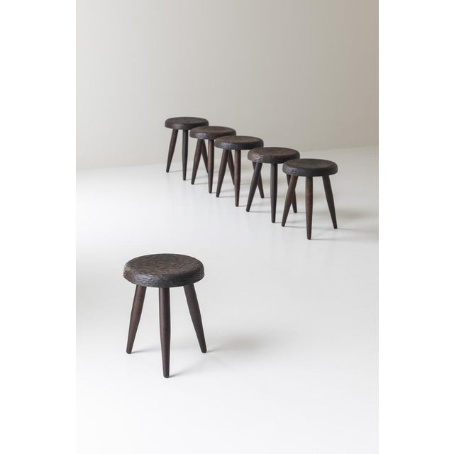 Brown Stools in the style of Charlotte Perriand, France, 1960s, Set of 6 For Sale - Image 8 of 16
