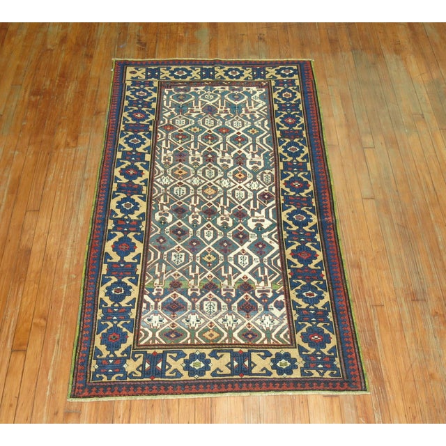 Early 20th Century Tribal Navy Dark Green Caucasian Kuba Rug - 3'7" x 6'1" For Sale In New York - Image 6 of 6