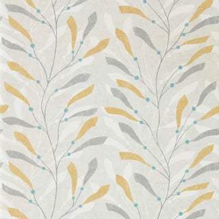 Sanderson “Sea Kelp” Wallpaper – 4 Double Rolls – Coastal Botanical in Yellow, Gray & Aqua For Sale