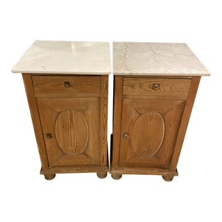 18th Century Vintage Scandinavian Solid Pine Side Cabinets With Marble Tops - a Pair For Sale