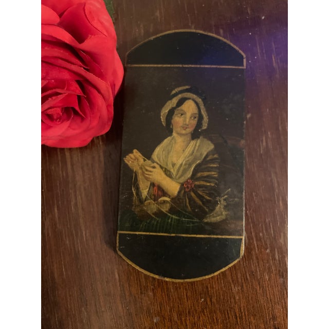 Mid 18th Century Mid-18th Century Hand-Painted Lacquered Wood Portrait Cigar Box For Sale - Image 5 of 9