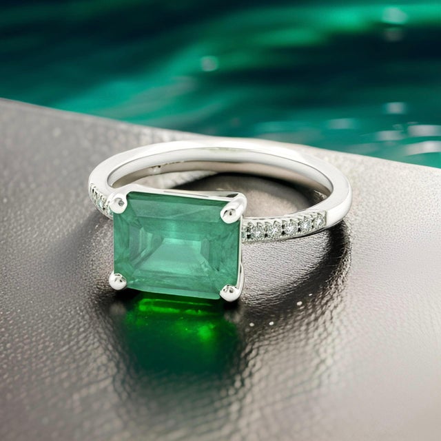 Natural Emerald Diamond Ring Size 6.5 14k Gold 1.95 TCW Certified For Sale - Image 10 of 11