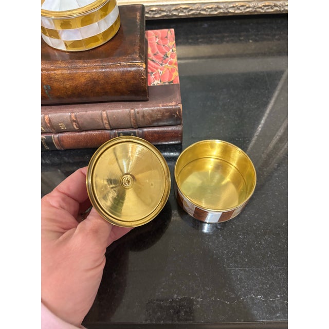 Metal Mother of Pearl & Brass Trinket Box For Sale - Image 7 of 8