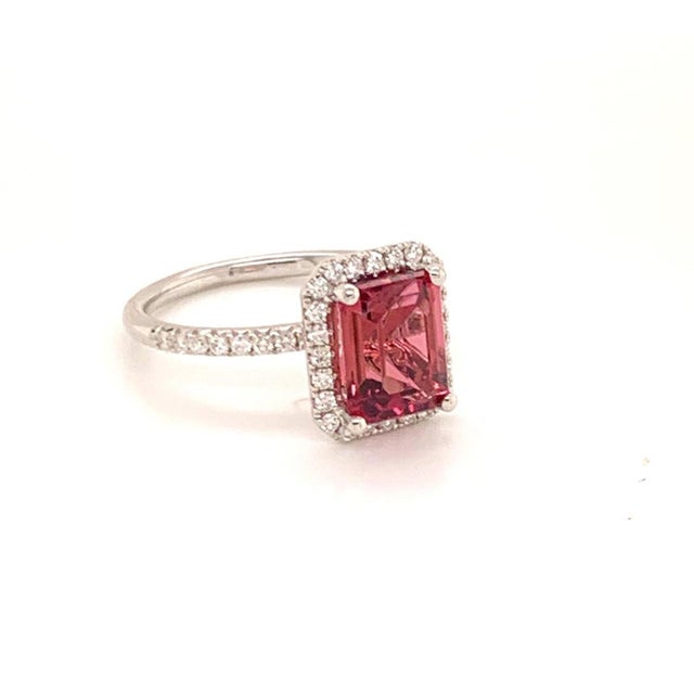 2010s Diamond Tourmaline Rubellite Ring 6.5 18k Gold 3.11 TCW Certified For Sale - Image 5 of 13