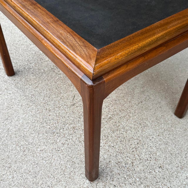 Jens Risom Mid-Century Modern Sculpted Walnut Coffee Table With Black Laminate Inset Top For Sale - Image 4 of 7