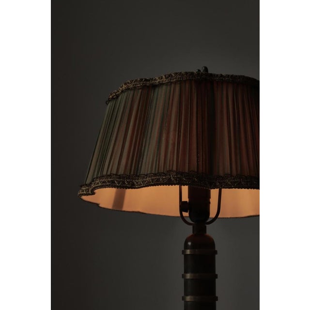 Swedish Art Deco Table Lamp in Green Patinated Bronze with Pleated Shade, 1930s For Sale - Image 6 of 18
