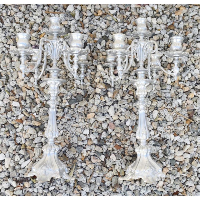 Candleholders Candelabras Pair 5 Cups Each Antique Circa 1950s Made of Pewter Silver Tone Made In Italy No Insignias...