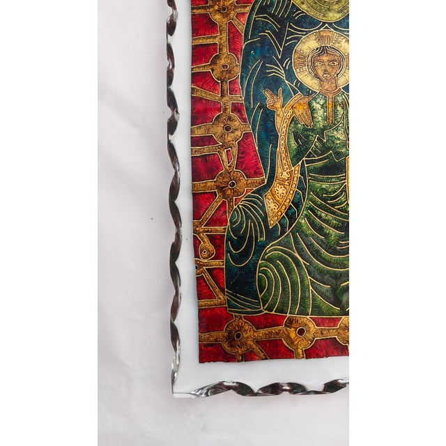 Sacred Image Hammered Glass Panel in the style of Fontana Arte, Italy, 1970s For Sale - Image 11 of 12