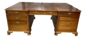 George III Style Mahogany Partners Desk With Gilt-Embossed Leather Top