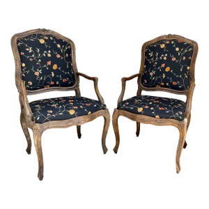 Pair of 19th C. French Louis XVI Armchairs in Brunschwig Et Fils
