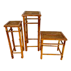 1920s One Set of Three Bamboo Side Tables Different Size All Matching