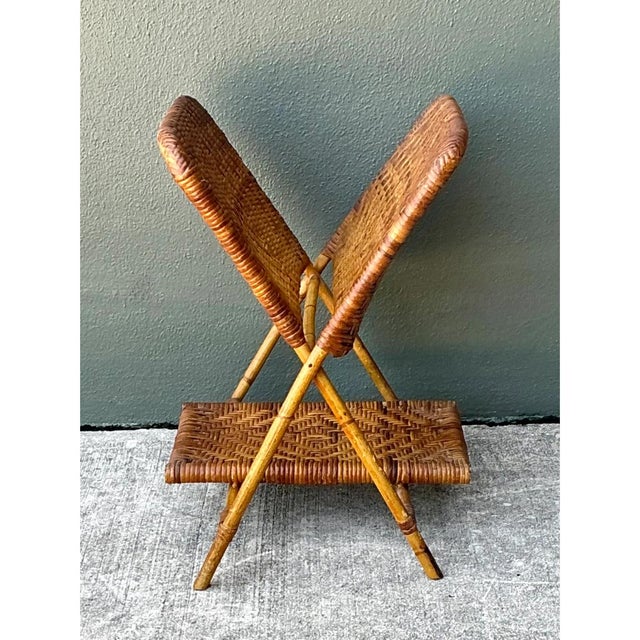 Vintage Rattan Folding Newspaper Holder For Sale - Image 9 of 12