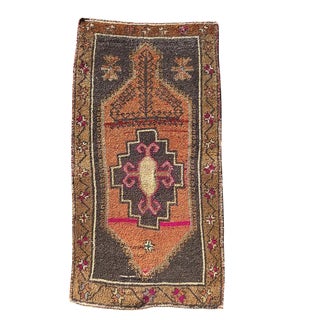 Pink Yellow and Orange Distressed Late 19th Century Antique Oushak Turkish Runner Rug or Prayer Rug For Sale
