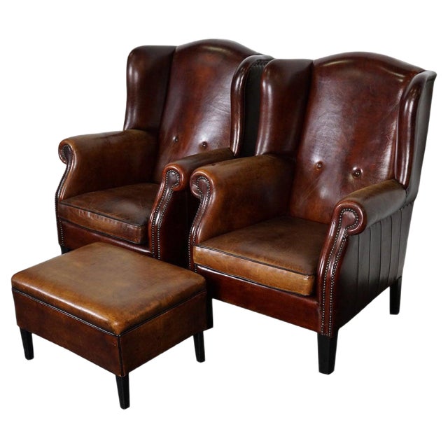 Vintage Dutch Cognac Leather Club Chairs, the Netherlands, Set of 2 For Sale