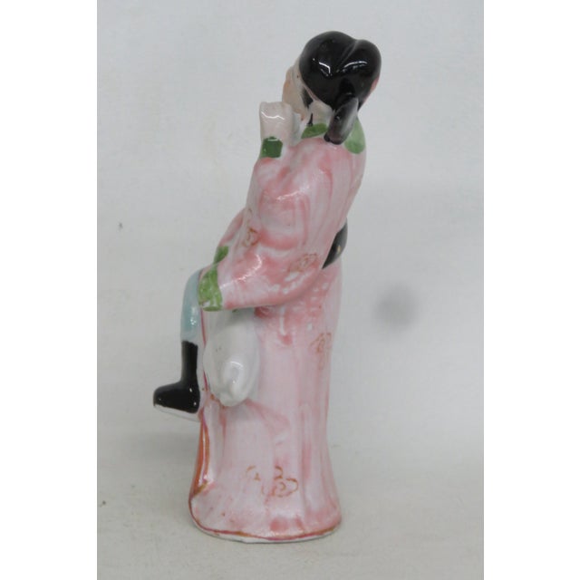 Chinese Chinese Ceramic Figurine Man in Robes Hand Painted Pink Green Red Blue 5050b For Sale - Image 3 of 9