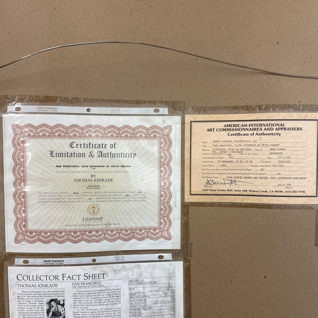 Circa 1990 Thomas Kinkade "San Francisco, Late Afternoon at Union Square", Signed For Sale - Image 12 of 12