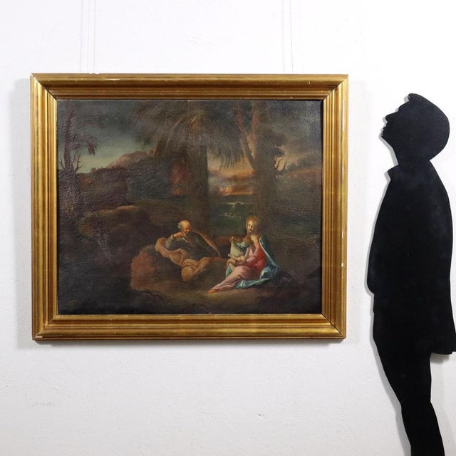 Oil painting on canvas. XVIII -XIX century. The sacred theme in this scene takes on a familiar connotation, full of very...