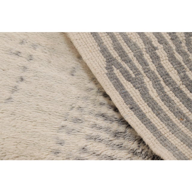 Textile Rug & Kilim’s Square Moroccan Rug in Cream White and Gray Stripes and High Pile For Sale - Image 7 of 7