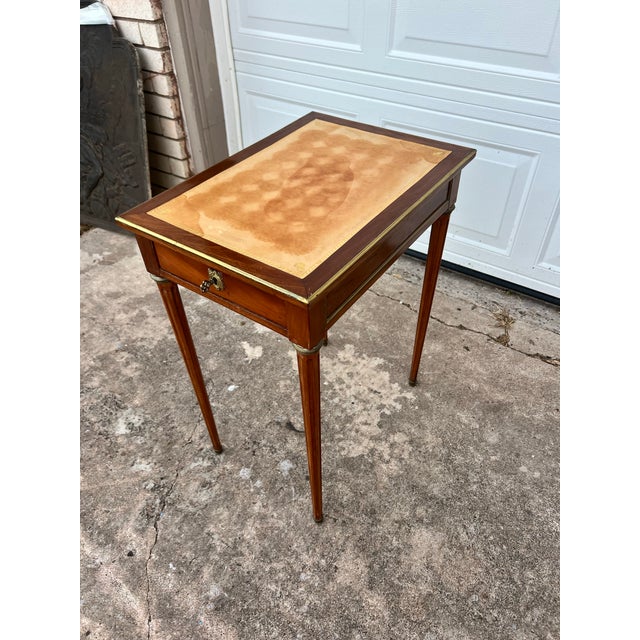 Wood French 19th Century Louis XVI Mahogany Leather Top Side Table For Sale - Image 7 of 12