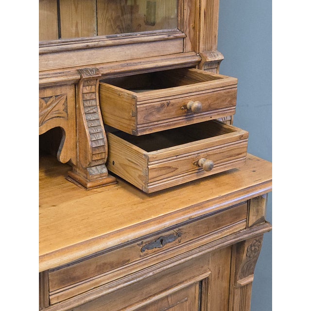 Antique Eastern European Pine Stepback China Cabinet Sideboard Hutch For Sale - Image 4 of 18