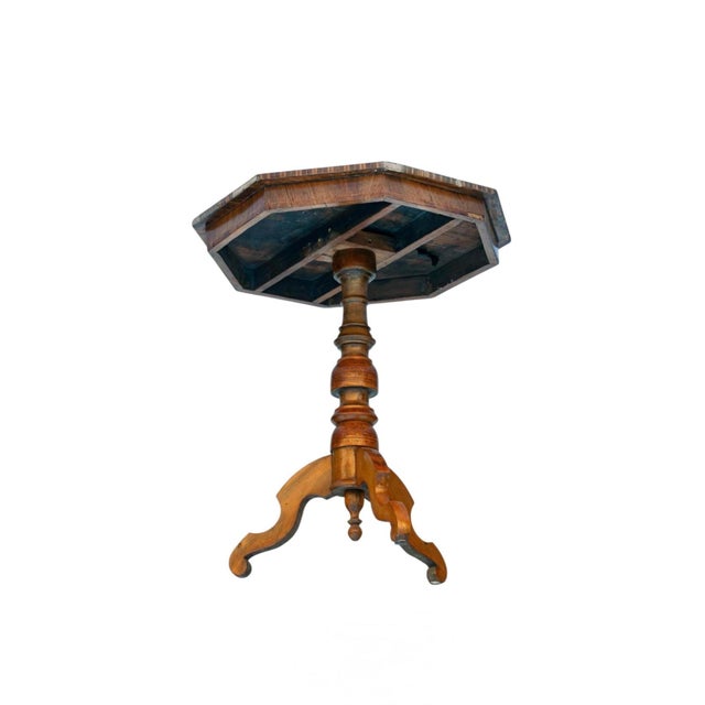 Antique Italian Walnut Maquetry Oct Tableaganal Pedestal For Sale - Image 4 of 9