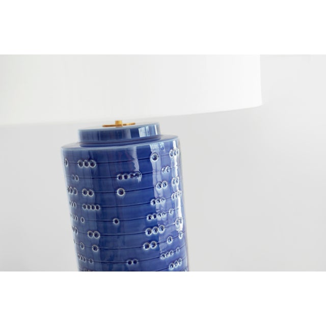 Darina Large Table Lamp in Pebbled Blue with Linen Shade Designer: AERIN Height: 31" Shade Detail: 19" x 20" x 14.5" Linen...