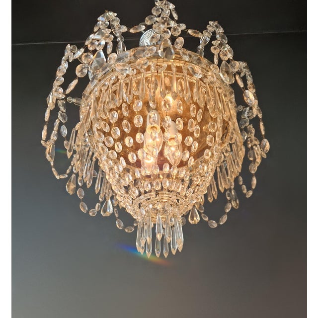 Vintage French Empire Style Crystal Basket Chandelier Neoclassical Crystal For Sale - Image 4 of 9