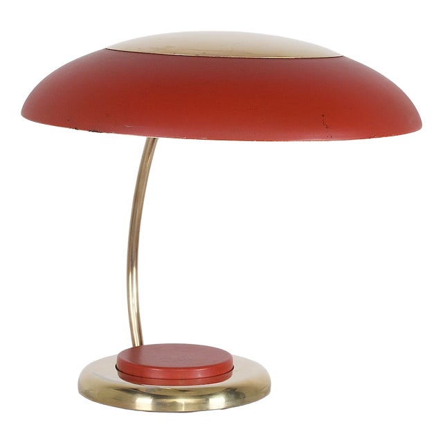 Modernist Brass Lamp with Red Push Button, 1960s For Sale