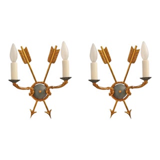 Pair of Luminaire d'Art Gilded Bronze Empire Style Arrow Sconces For Sale