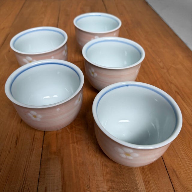 Arita-Yaki Yunomi Tea Bowls with Blossoms, 1980s, Set of 5 For Sale - Image 9 of 16