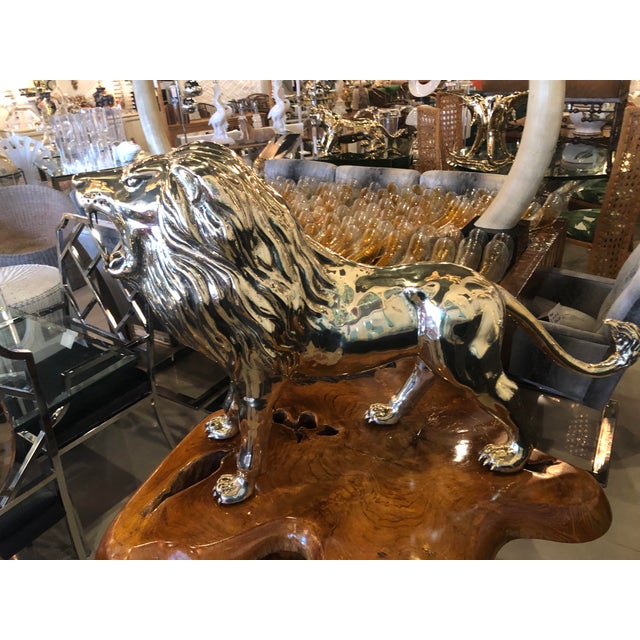 Vintage Polished Brass Monumental Roaring Lion Animal Statue Chairish