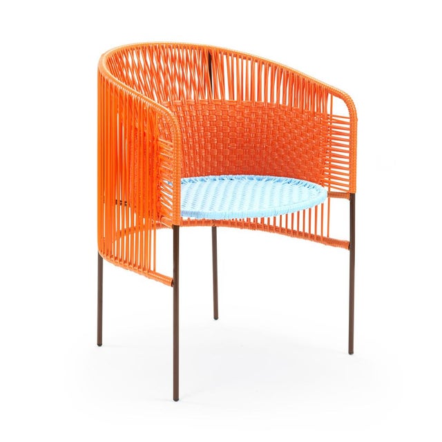 Set of 4 orange mint caribe dining chair by sebastian herkner. Materials: galvanized and powder-coated tubular steel. Pvc...