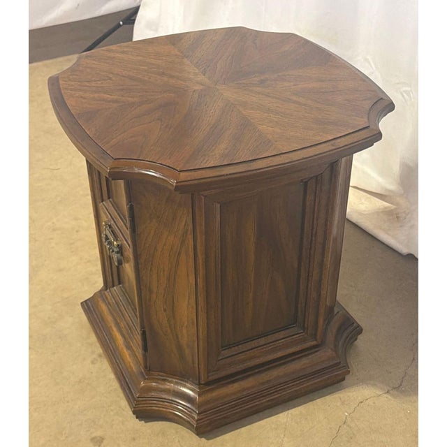 Vintage Drexel Mediterranean Walnut End Tables With Storage – A Pair For Sale - Image 6 of 11