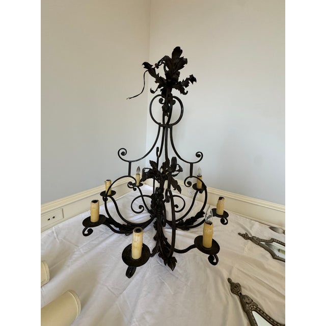 Paul Ferrante Paul Ferrante Hand-Forged Wrought Iron 8-Light Chandelier For Sale - Image 4 of 5