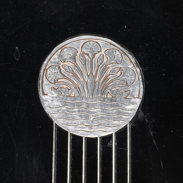 1930s Art Deco Machine Age Aluminum Silvered Crest Lacquered Box W/ Bakelite Handles For Sale - Image 5 of 12