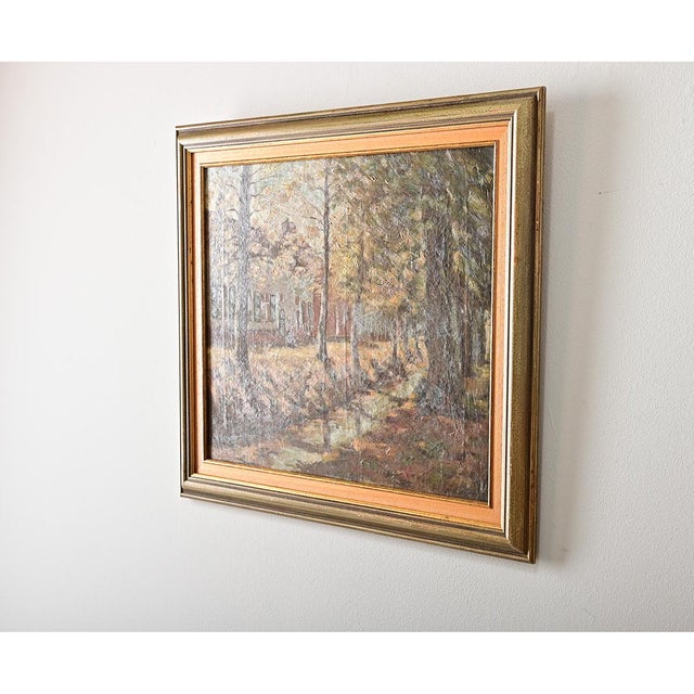 French Vintage Framed Autumn Landscape Painting For Sale In Baton Rouge - Image 6 of 8