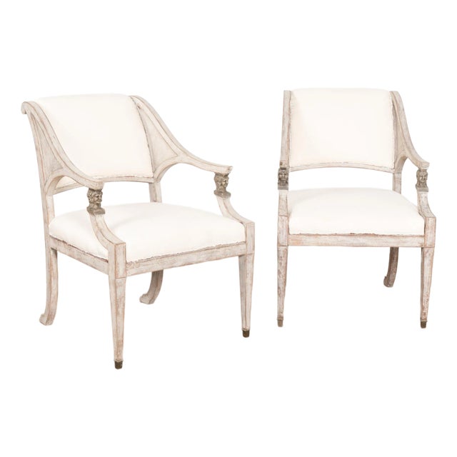 Pair, 19th Century Gray Swedish Gustavian Pair of Armchairs For Sale