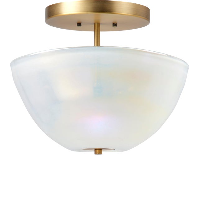 Vapor Bowl Semi-Flush Mount, White & Brass For Sale