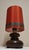 Vintage German Table Lamp with Brown Oak Base and Red Fabric Shade from Elar, Bochum, 1980s For Sale - Image 6 of 9