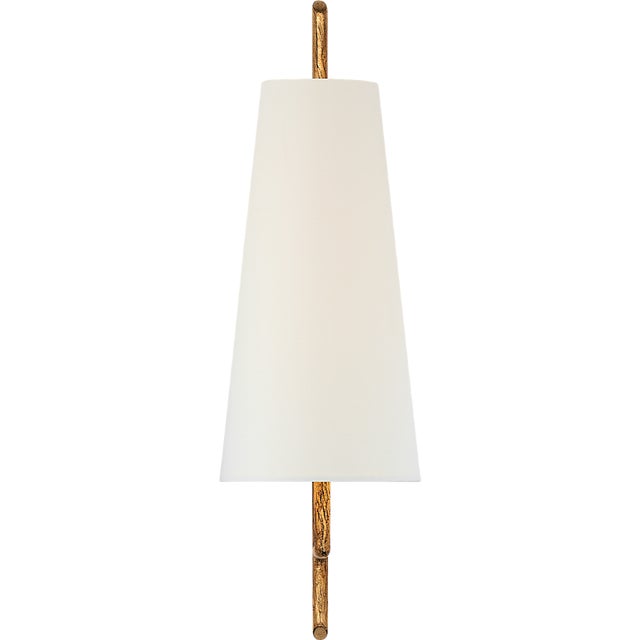 Ashton Large Single Sculpted Sconce in Gilded Iron with Linen Shade Designer: Chapman & Myers Finish: Gilded Iron Height:...