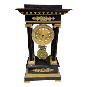Antique French Empire Ebonized & Ormolu Decorated Portico Mantel Clock