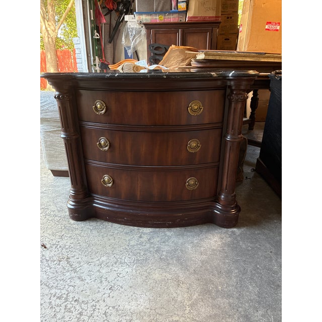 Wood Vintage Bernhardt Grand Savannah 3-Drawer Nightstand/Chest- Excellent Marble Top For Sale - Image 7 of 8